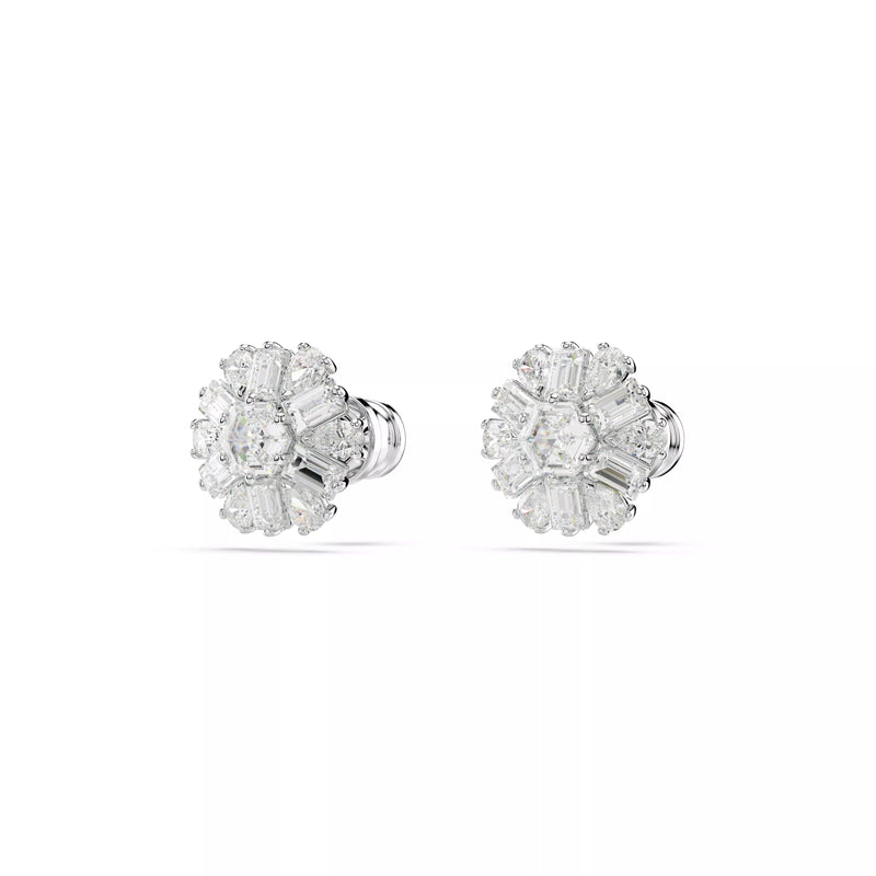 Swarovski Idyllia Stud Earrings - Mixed Cuts, Snowflake, White, Rhodium Plated