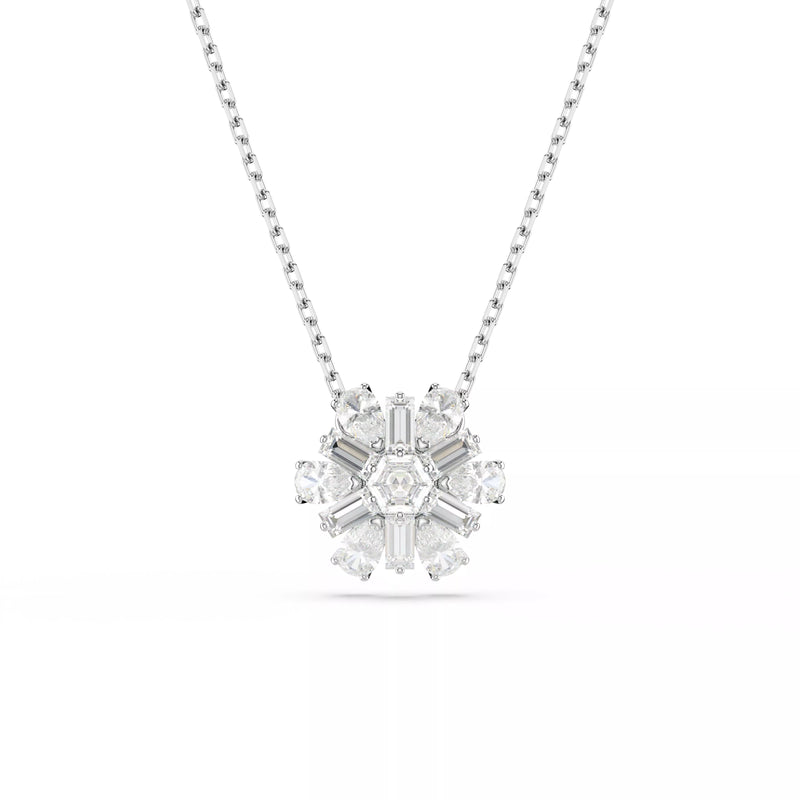 Swarovski Idyllia Pendant Necklace - Mixed Cuts, White, Snowflake, Rhodium Plated