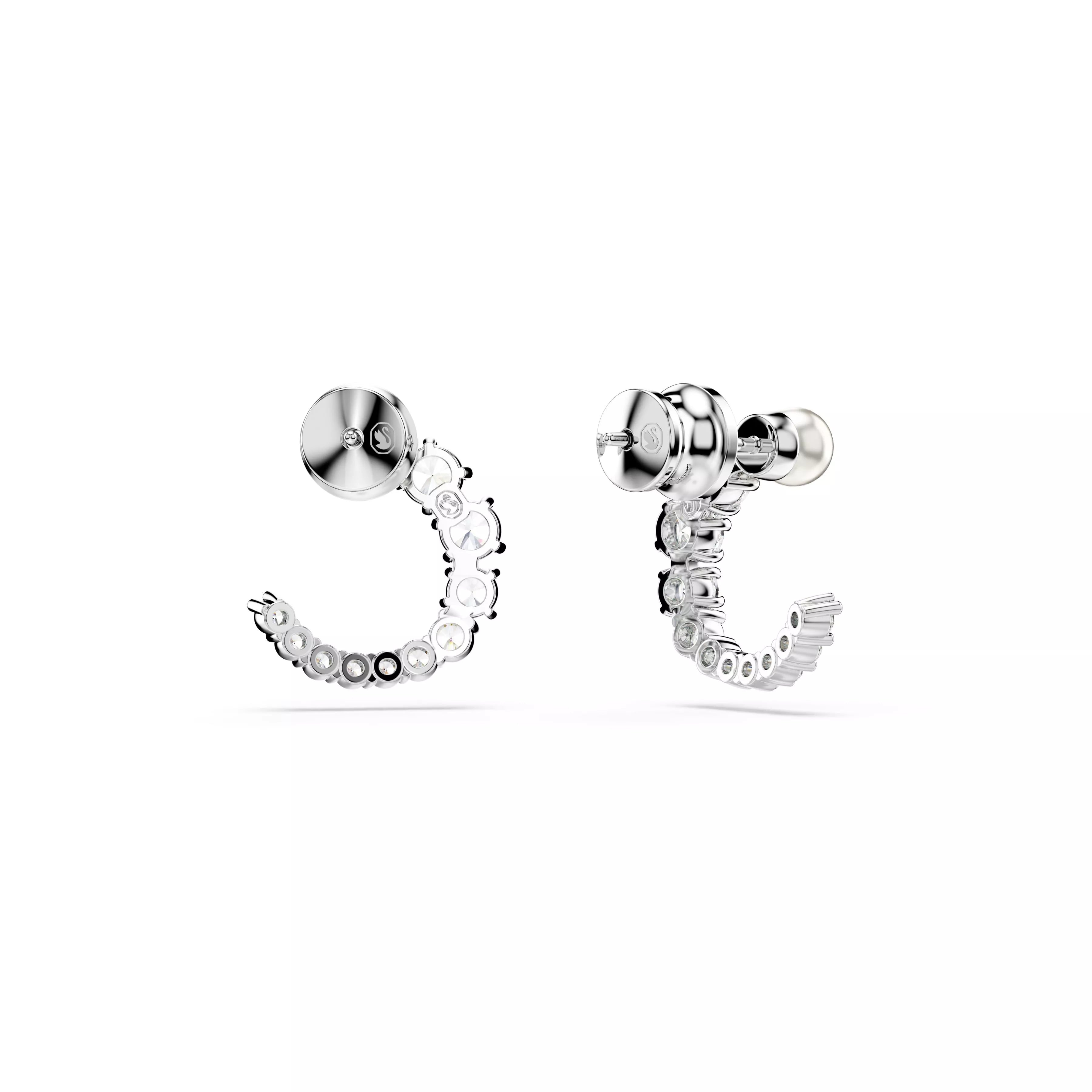 Swarovski Matrix Hoop Earrings - Crystal Pearl, Round Cut, White, Rhodium Plated