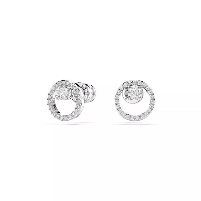 Swarovski Constella Stud Earrings - Round Cut, White, Rhodium Plated