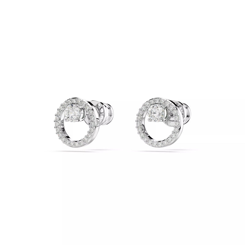 Swarovski Constella Stud Earrings - Round Cut, White, Rhodium Plated