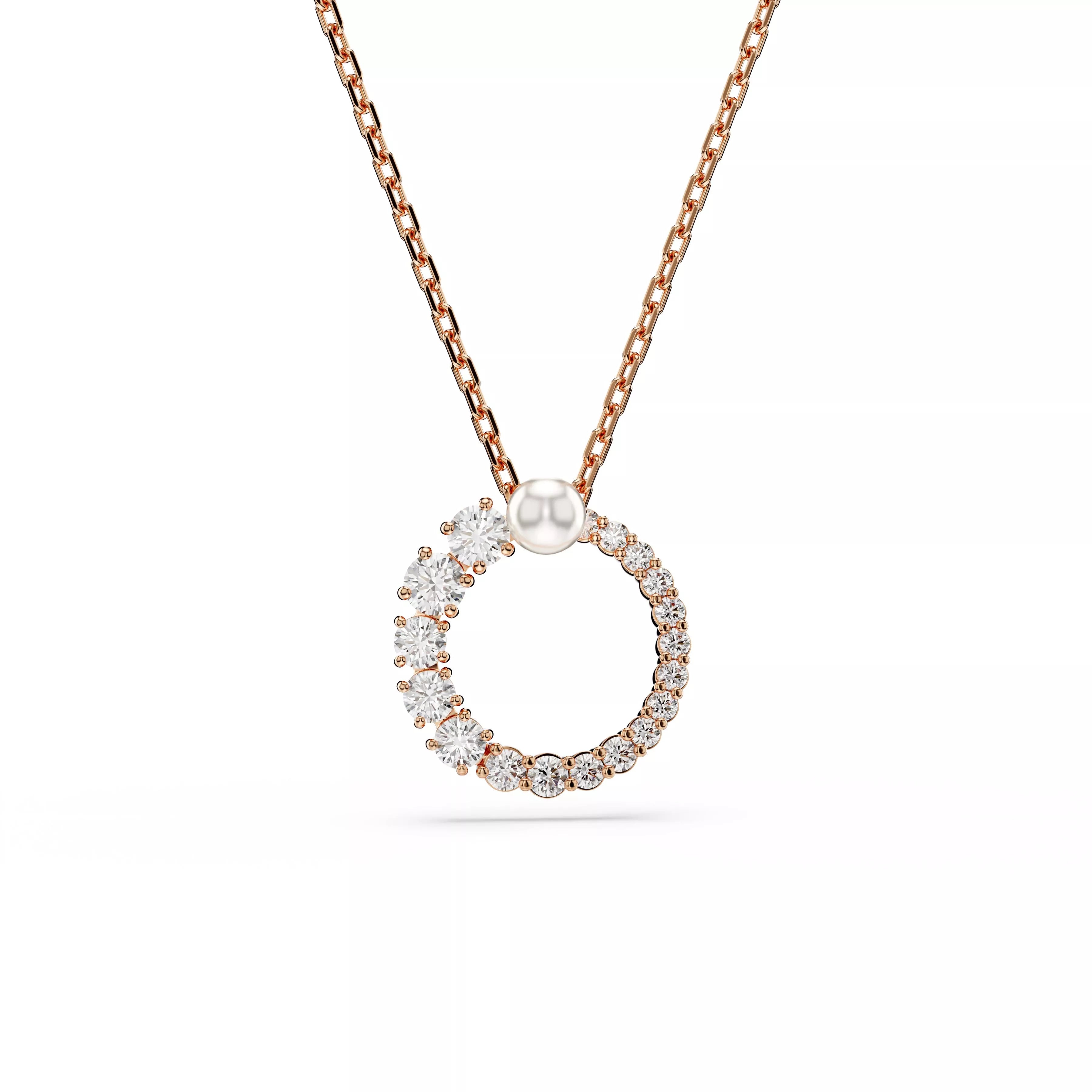 Swarovski Matrix Pendant Necklace - Crystal Pearl, Round Cut, White, Rose-Gold Tone Plated