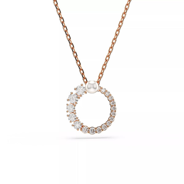 Swarovski Matrix Pendant Necklace - Crystal Pearl, Round Cut, White, Rose-Gold Tone Plated