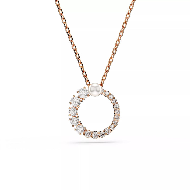 Swarovski Matrix Pendant Necklace - Crystal Pearl, Round Cut, White, Rose-Gold Tone Plated