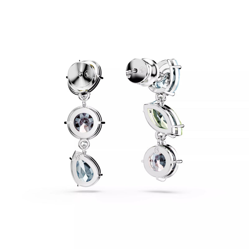 Swarovski Gema Drop Earrings - Asymmetrical Designs, Mixed cuts, Multicolored, Rhodium Plated