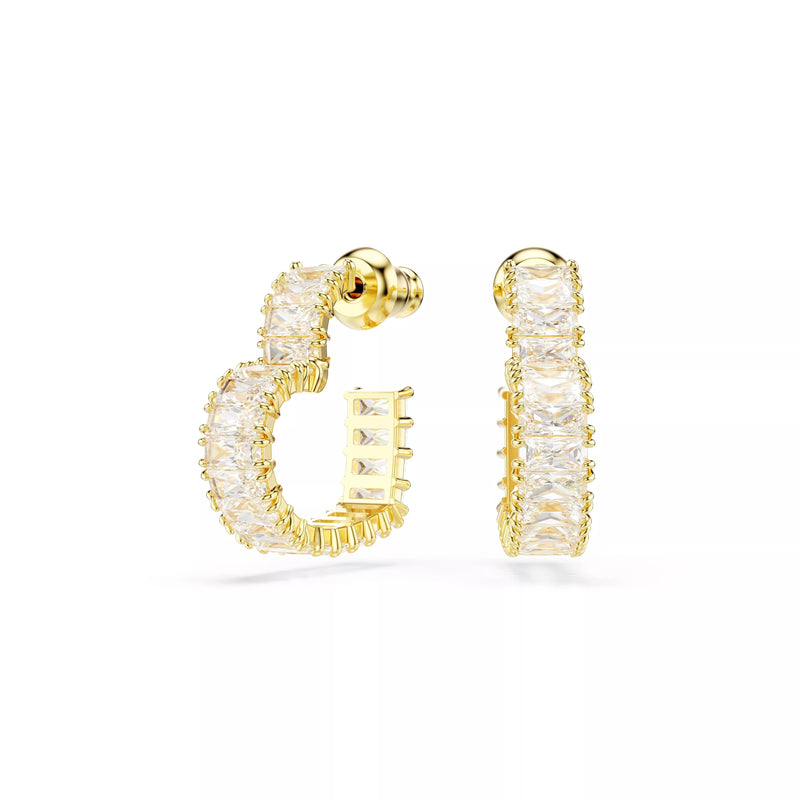 Swarovski Matrix Hoop Earrings - Baguette Cut, Heart, Small, White, Gold-Tone Plated