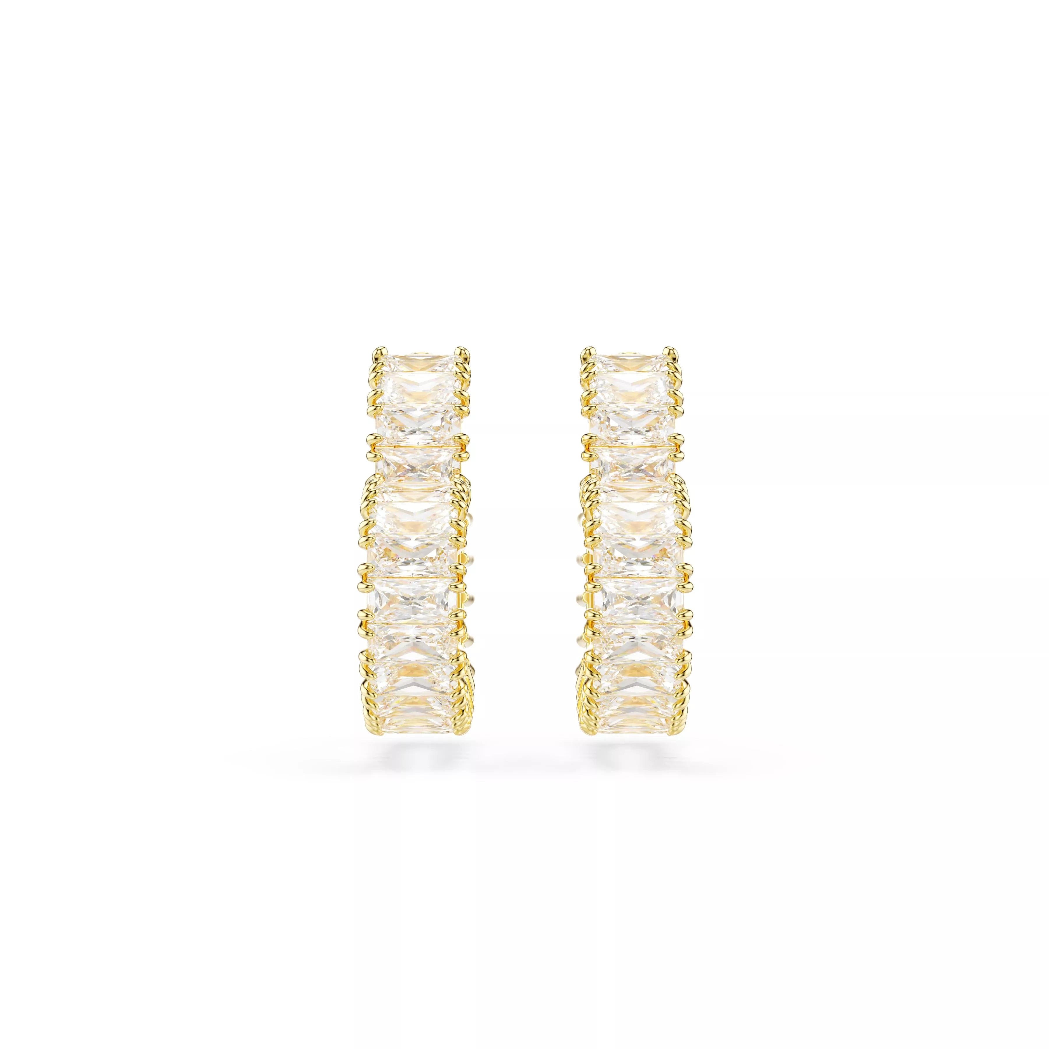 Swarovski Matrix Hoop Earrings - Baguette Cut, Heart, Small, White, Gold-Tone Plated