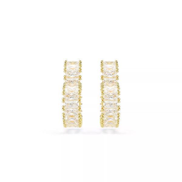 Swarovski Matrix Hoop Earrings - Baguette Cut, Heart, Small, White, Gold-Tone Plated