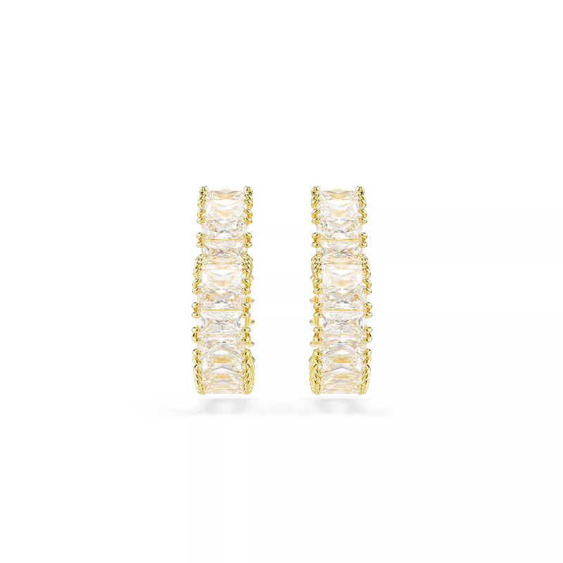 Swarovski Matrix Hoop Earrings - Baguette Cut, Heart, Small, White, Gold-Tone Plated