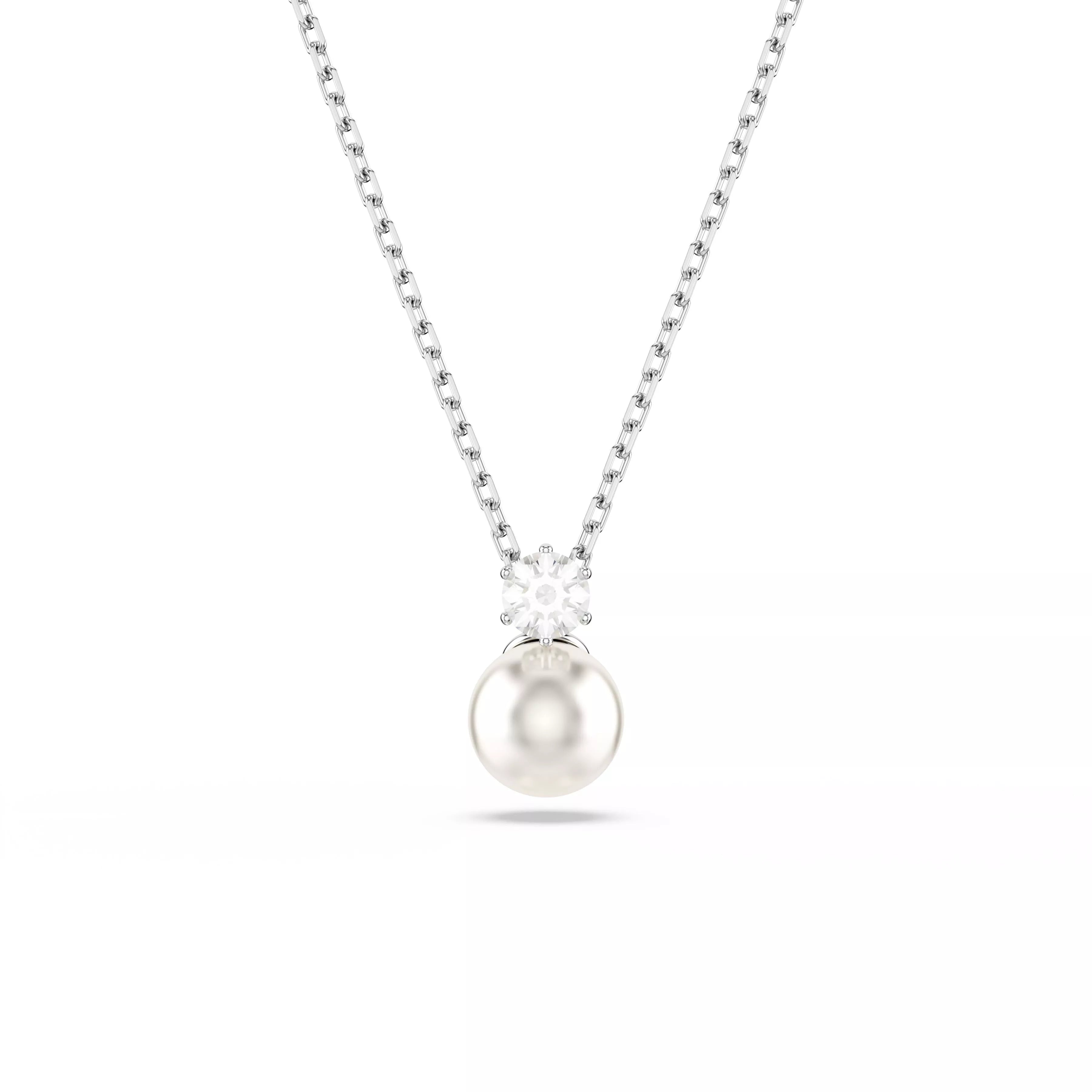 Swarovski Matrix Pendant Necklace - Crystal Pearl, Round Cut, White, Rhodium Plated