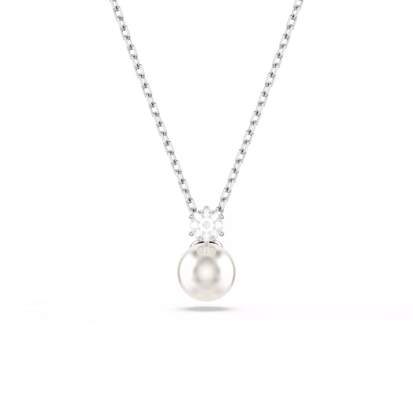 Swarovski Matrix Pendant Necklace - Crystal Pearl, Round Cut, White, Rhodium Plated