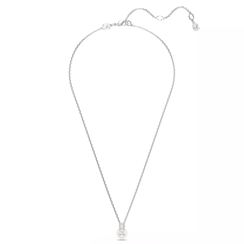 Swarovski Matrix Pendant Necklace - Crystal Pearl, Round Cut, White, Rhodium Plated