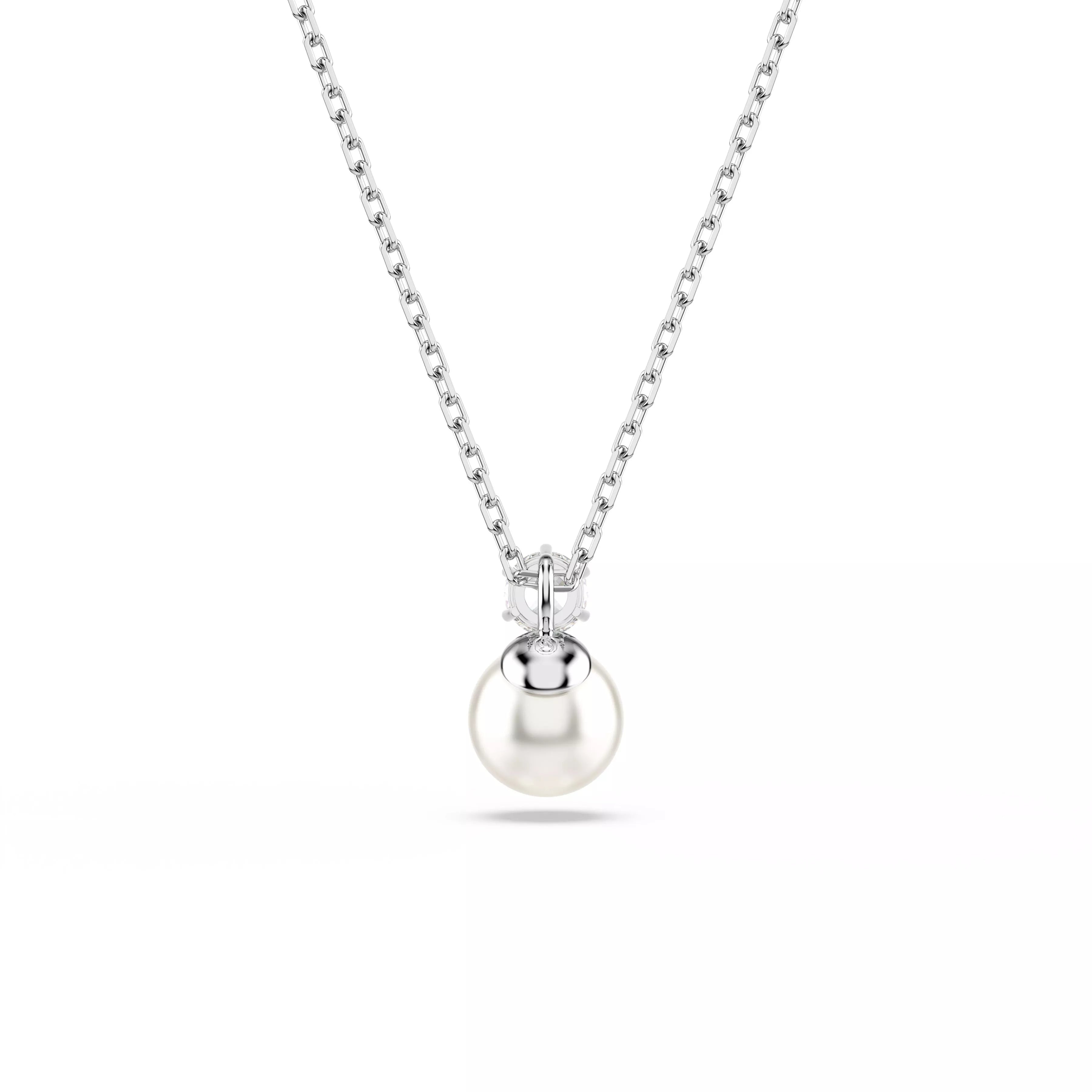 Swarovski Matrix Pendant Necklace - Crystal Pearl, Round Cut, White, Rhodium Plated