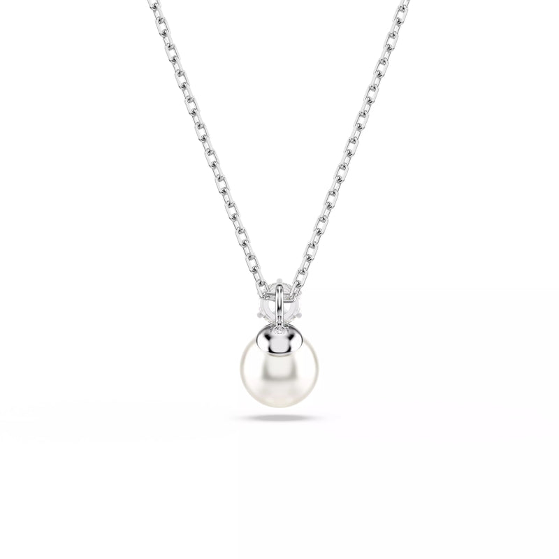 Swarovski Matrix Pendant Necklace - Crystal Pearl, Round Cut, White, Rhodium Plated