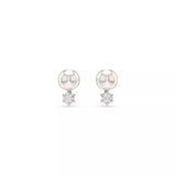 Swarovski Matrix Stud Earrings - Crystal Pearl, Round Cut, White, Rhodium Plated