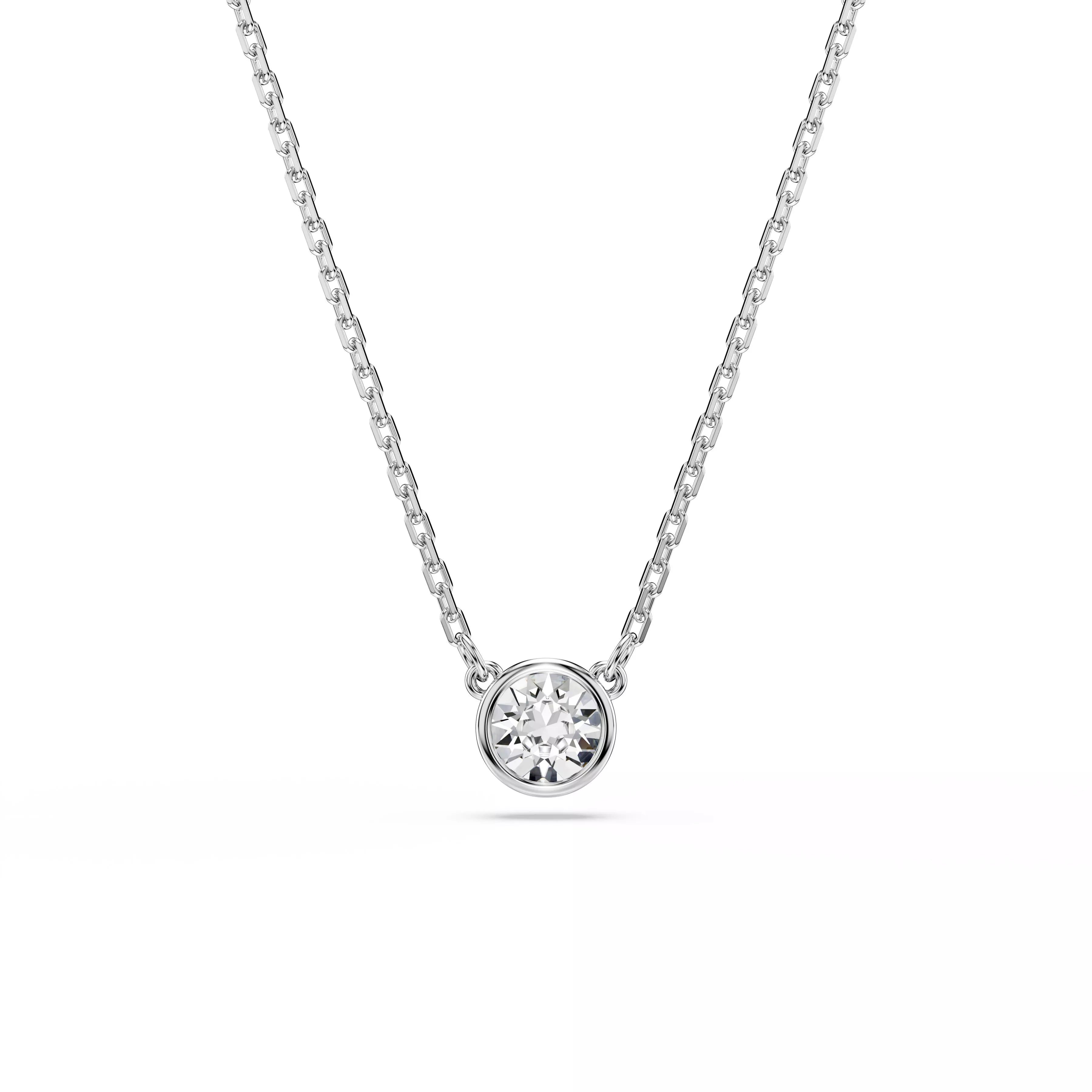 Swarovski Imber Pendant Necklace - Round Cut, White, Rhodium Plated