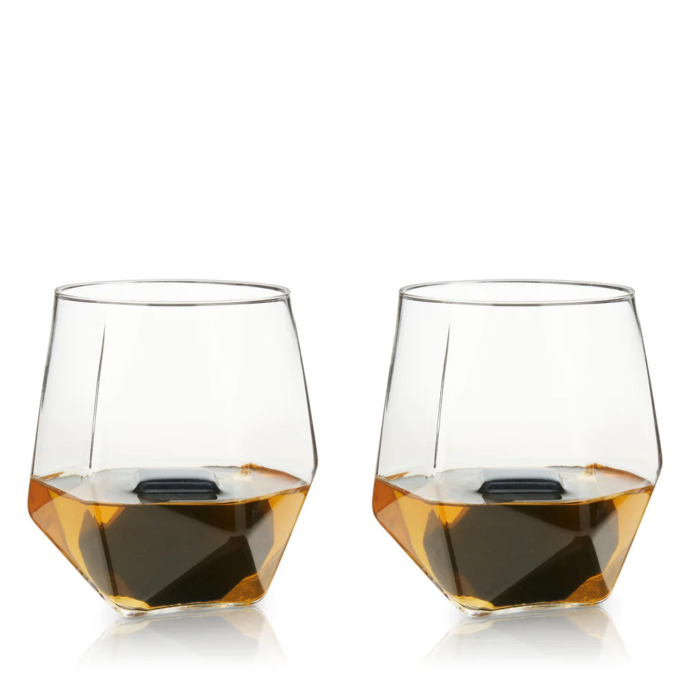 Viski Seneca Crystal Faceted Tumbler & Hexagonal Basalt Stone Set - 4
