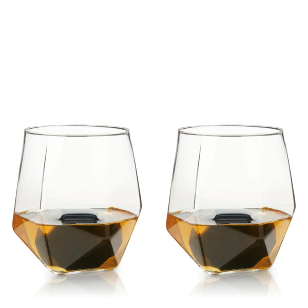 Viski Seneca Crystal Faceted Tumbler & Hexagonal Basalt Stone Set - 4