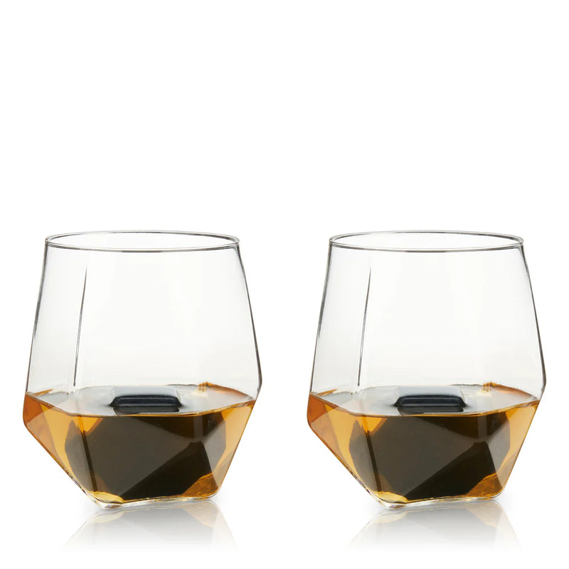 Viski Seneca Crystal Faceted Tumbler & Hexagonal Basalt Stone Set - 4