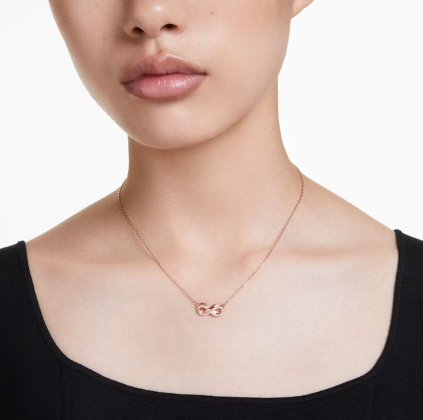 Swarovski Hyperbola Pendant Necklace - Pavé, Infinity, White, Rose Gold-Tone Plated