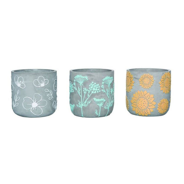 Transpac Cement Embossed Floral Container Set