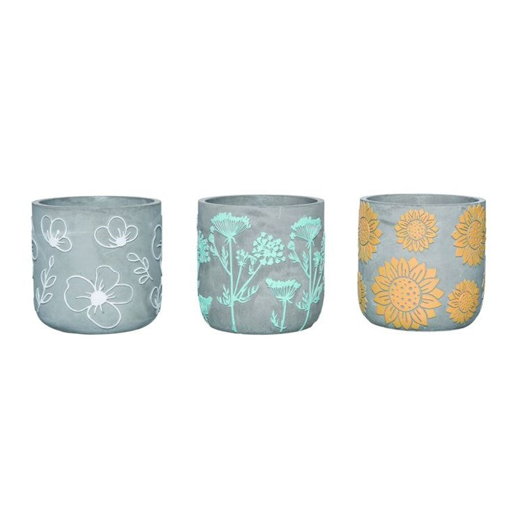 Transpac Cement Embossed Floral Container Set