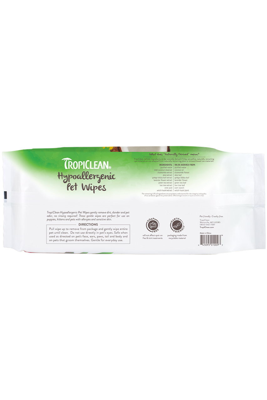 Tropiclean Hypoallergenic Wipes for pets - 100 ct.