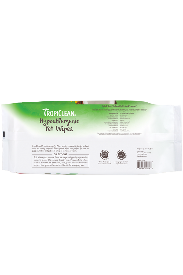 Tropiclean Hypoallergenic Wipes for pets - 100 ct.