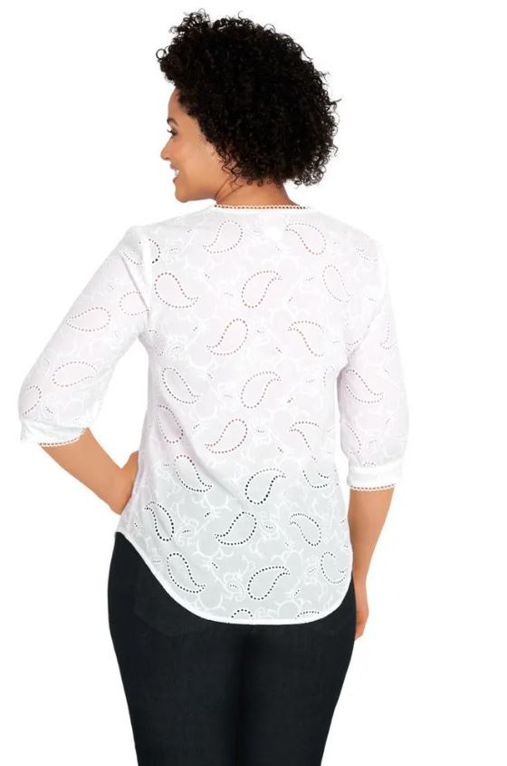 Democracy Womens Bold Eyelet 3/4 Sleeve Top