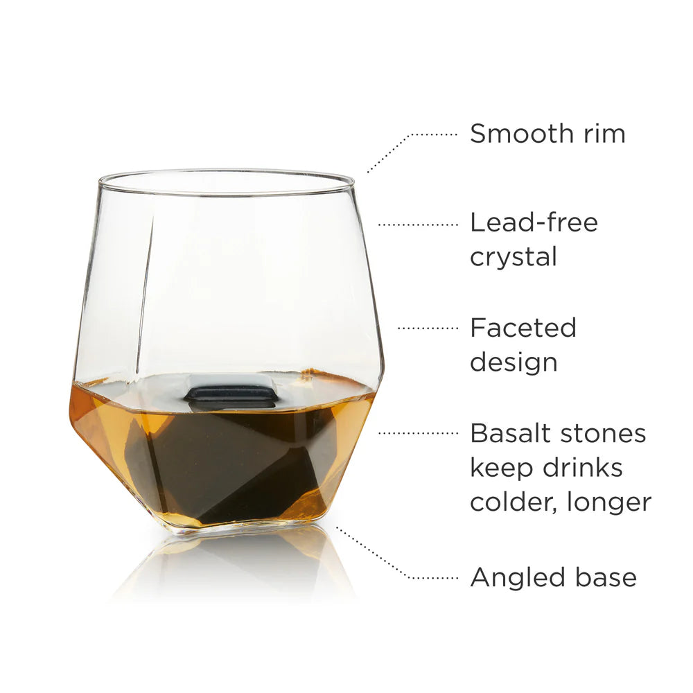 Viski Seneca Crystal Faceted Tumbler & Hexagonal Basalt Stone Set - 4