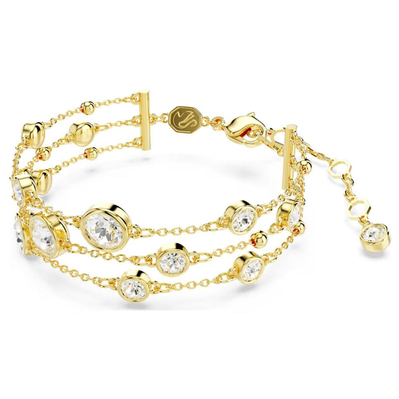 Swarovski Imber Wide Bracelet - Round cut, White, Gold-tone plated