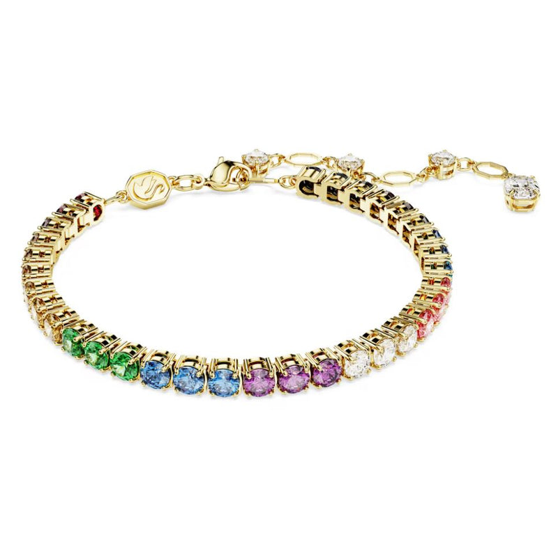 Swarovski Matrix Tennis Bracelet - Round Cut, Multicolored, Gold-Tone Plated