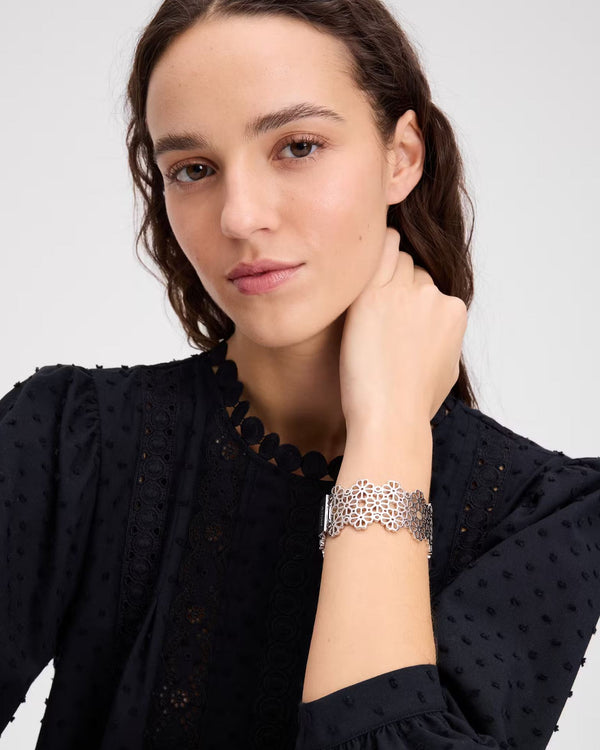 Kate Spade Spade Flower Lace Statement Bangle - Silver