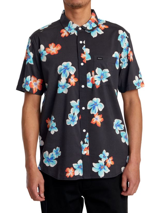 RVCA Mens Anytime Short Sleeve Button Down Shirt