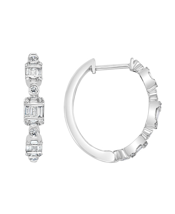 Effy 14K White Gold & 1/2 Ct. T.w. Diamond Hoop Earrings