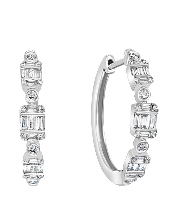 Effy 14K White Gold & 1/2 Ct. T.w. Diamond Hoop Earrings