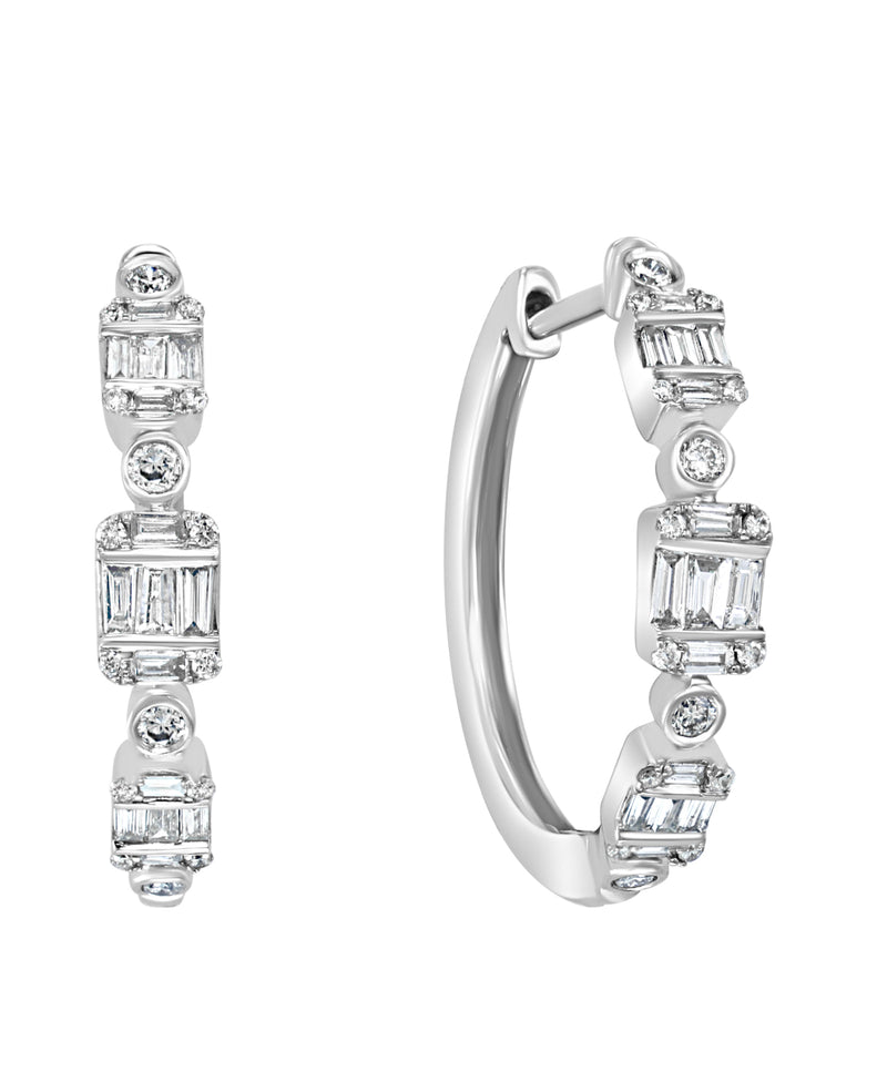 Effy 14K White Gold & 1/2 Ct. T.w. Diamond Hoop Earrings