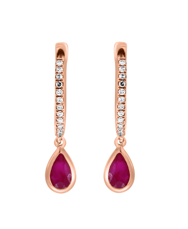 Effy 14K Rose Gold Ruby & Diamond Tear Drop Earrings