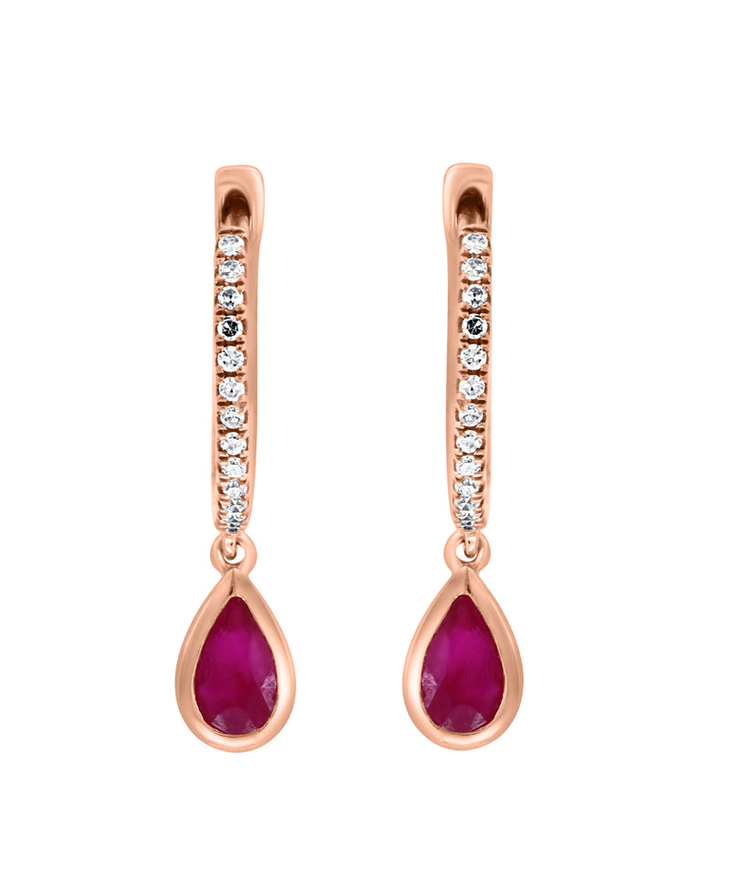 Effy 14K Rose Gold Ruby & Diamond Tear Drop Earrings