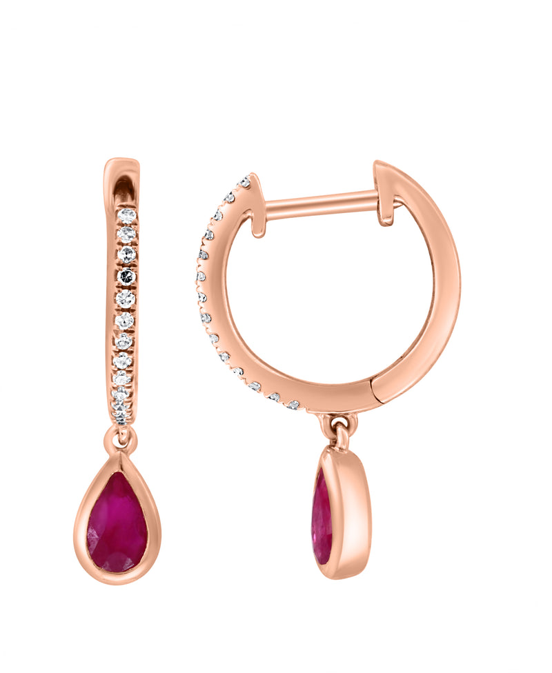 Effy 14K Rose Gold Ruby & Diamond Tear Drop Earrings