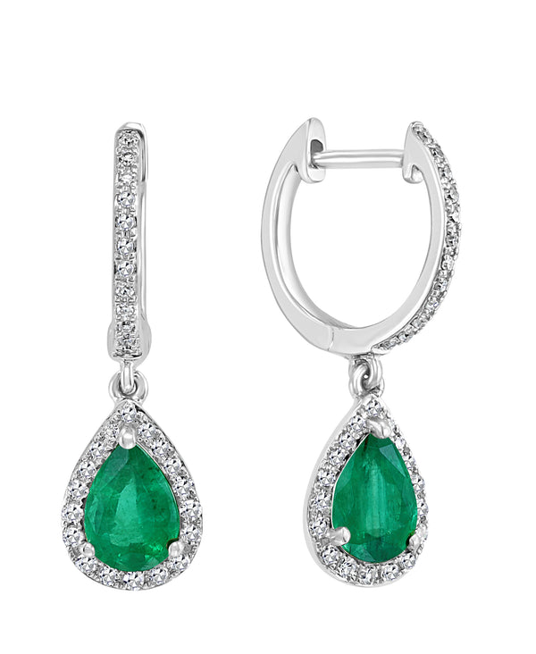 Effy 14K White Gold Emerald & Diamond Drop Earrings