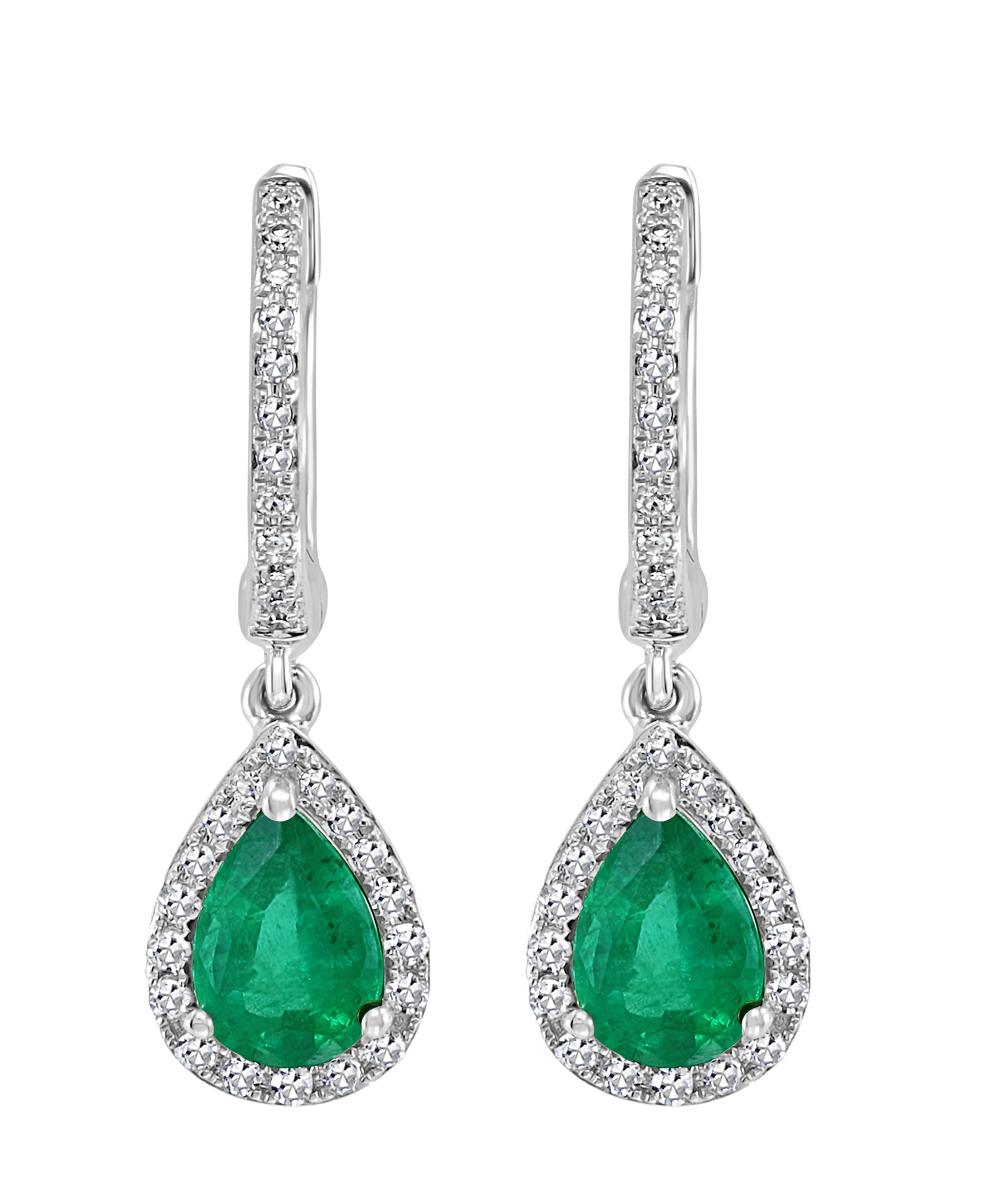 Effy 14K White Gold Emerald & Diamond Drop Earrings