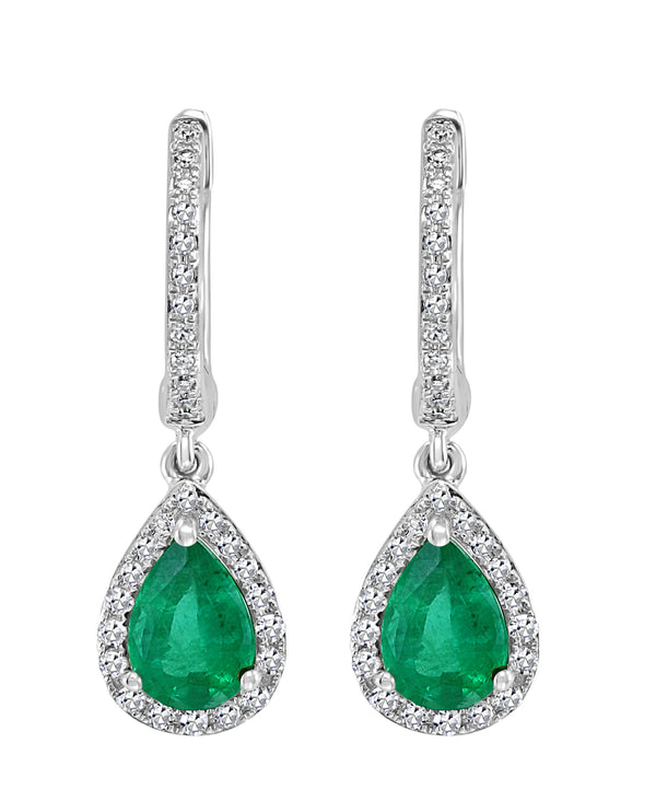 Effy 14K White Gold Emerald & Diamond Drop Earrings