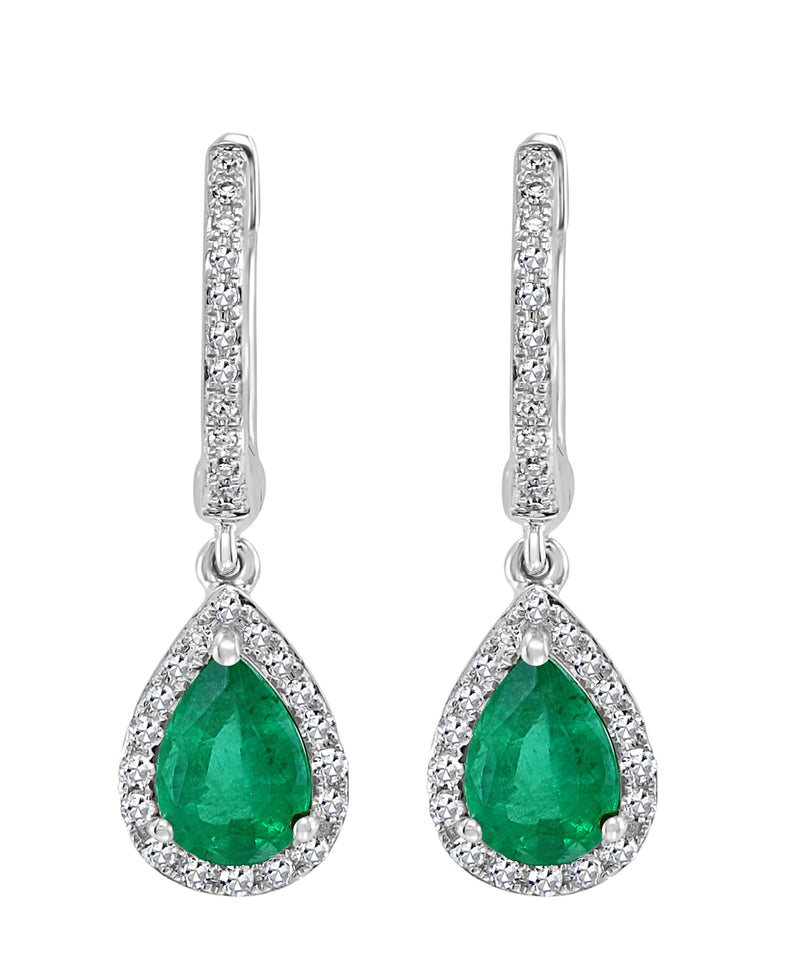 Effy 14K White Gold Emerald & Diamond Drop Earrings