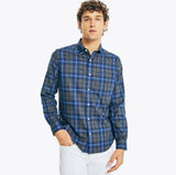 Nautica Mens Poplin Plaid Woven Button Down Long Sleeve Shirt
