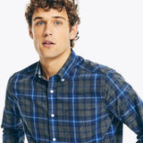 Nautica Mens Poplin Plaid Woven Button Down Long Sleeve Shirt