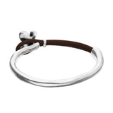 UNOde50 Silver & Brown Leather Butterfly Semi-Rigid Bracelet - Medium