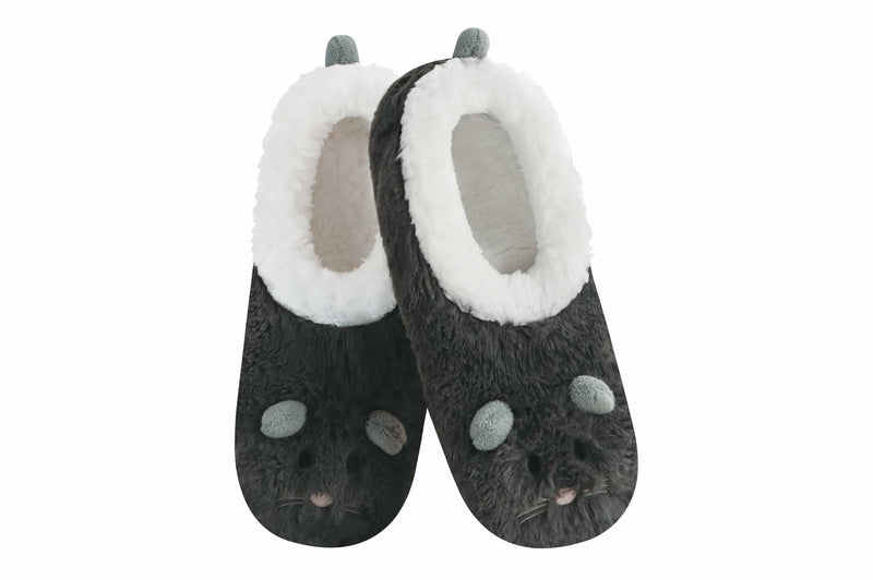 Snoozies Womens Furry Animals Gray Mouse Slippers - Size Large