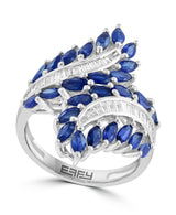 Effy 14K White Gold Sapphire & Diamond Leaf Wrap Ring - Size 7