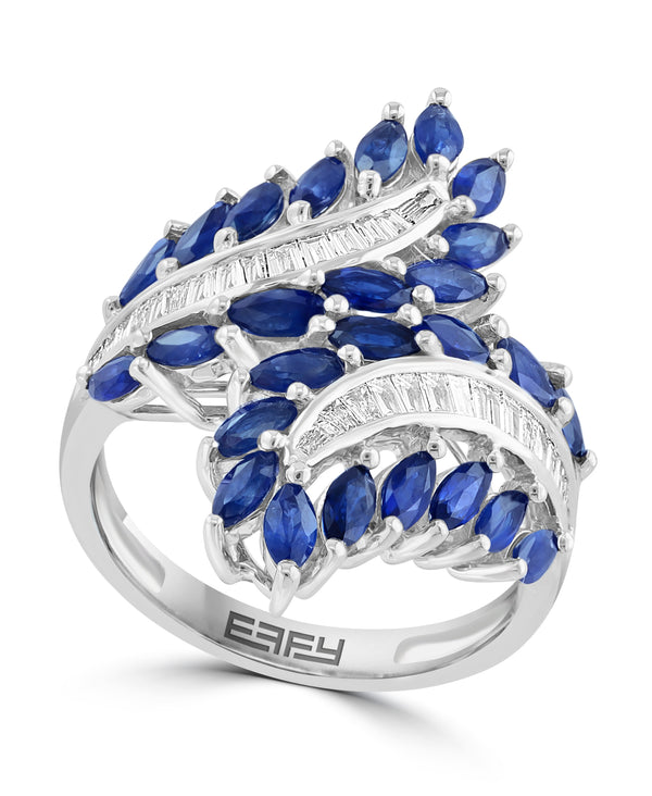 Effy 14K White Gold Sapphire & Diamond Leaf Wrap Ring - Size 7